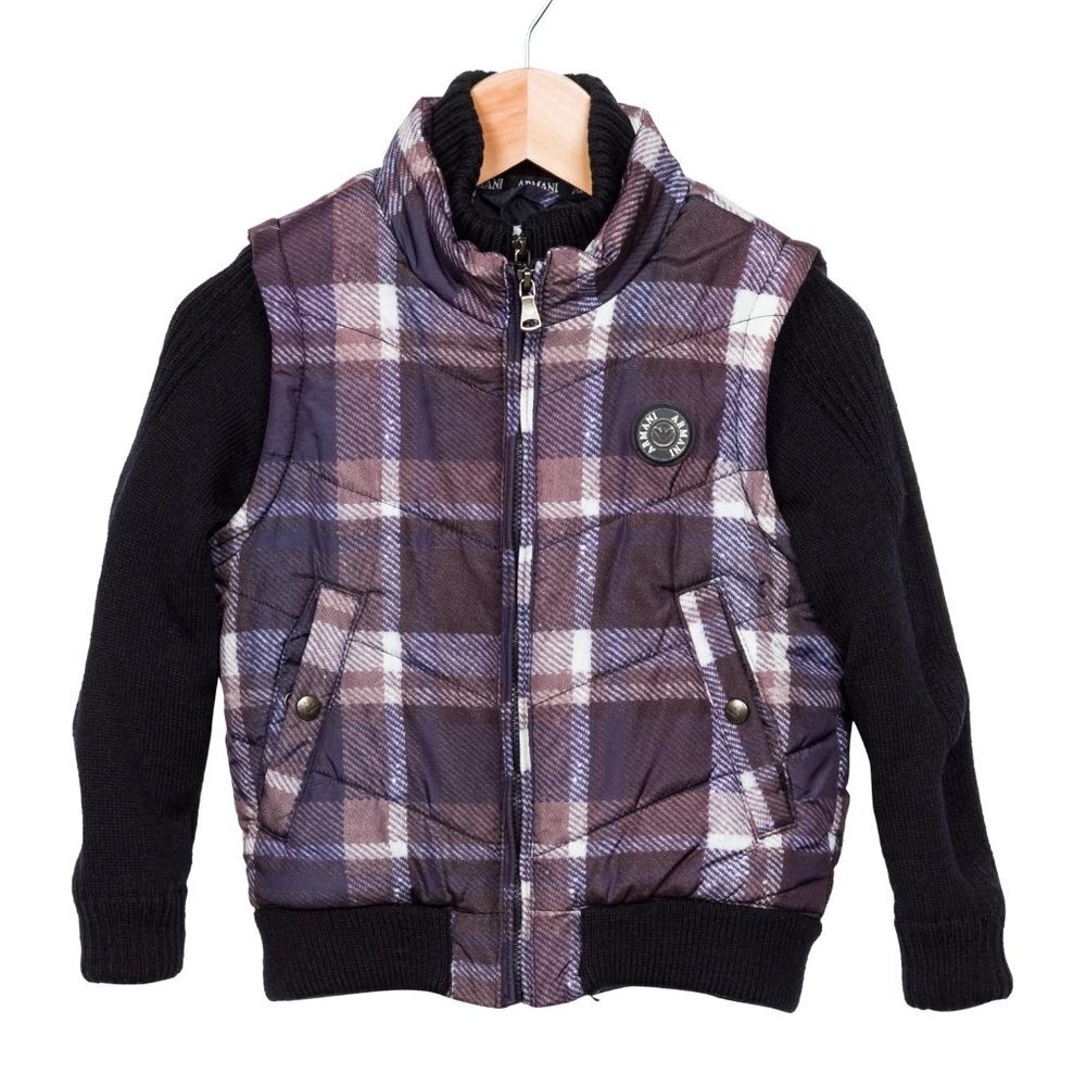 Armani Junior Boys' Plaid Zippered Jacket/Vest With Detachable Sleeves Size: 3